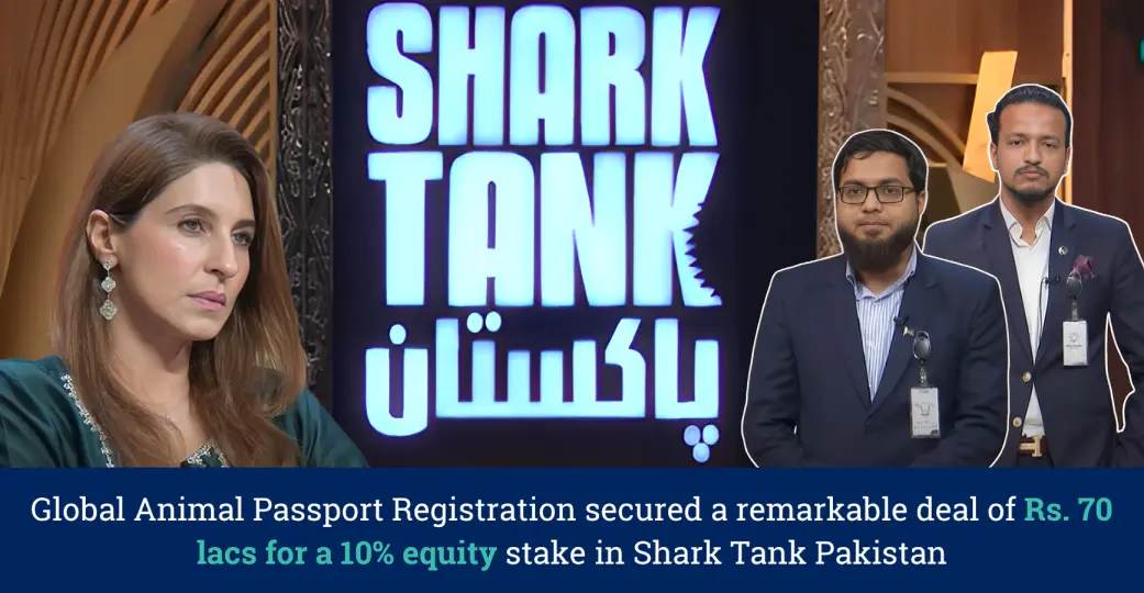Umaid pitching Global Animal Passport Registration on Shark Tank Pakistan — secured Rs. 70 lacs for 10% equity