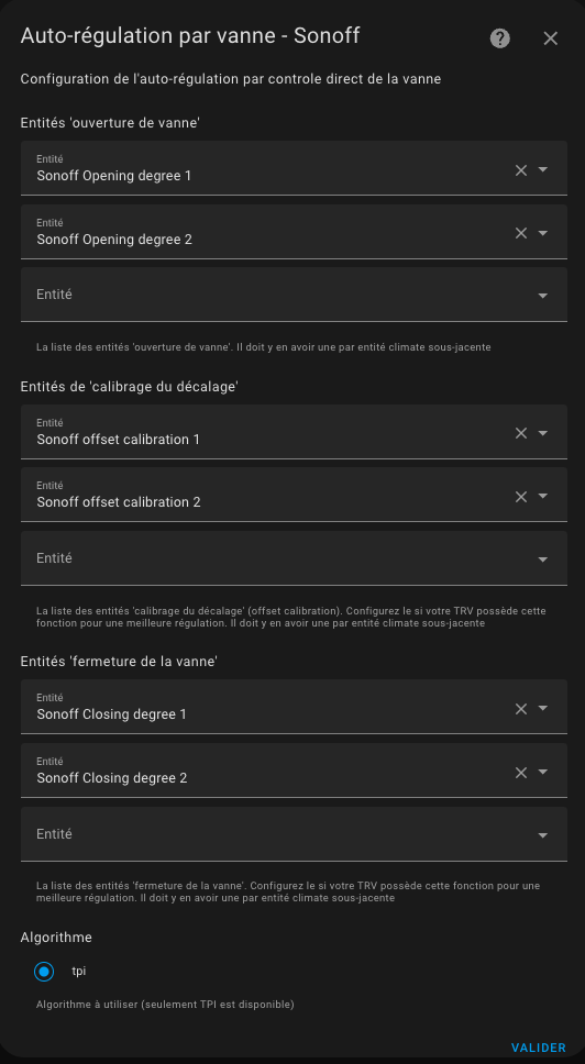 Entités de configuration