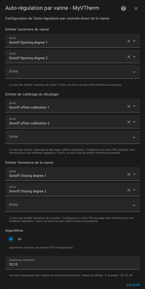 Entités de configuration